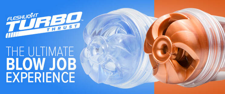 A product image from Bunnyholez showcasing the Fleshlight Turbo Thrust, a specialized male masturbator designed for oral-style sensations.